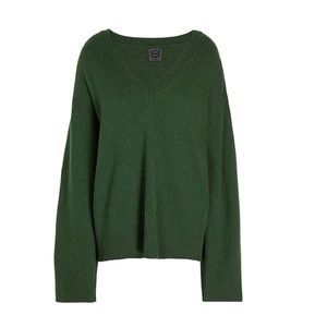 8 YOOX Cashmere Wool blend V Neck Sweater Green Sz 14 12 New Nwot italy